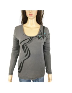 Tee-shirt gris femme Oxbow T40 manches longues coton
