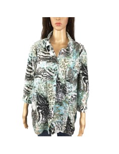 Chemisier noir turquoise femme T52 chic et léger