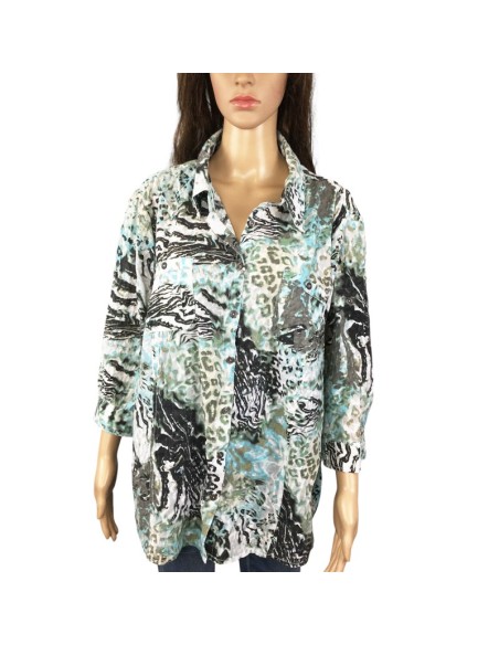Chemisier noir turquoise femme T52 chic et léger