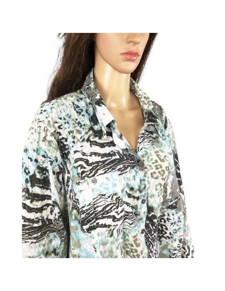Chemisier noir turquoise femme T52 chic et léger