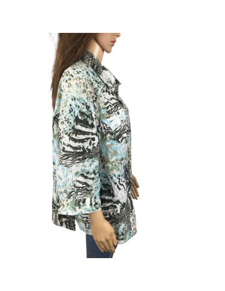 Chemisier noir turquoise femme T52 chic et léger