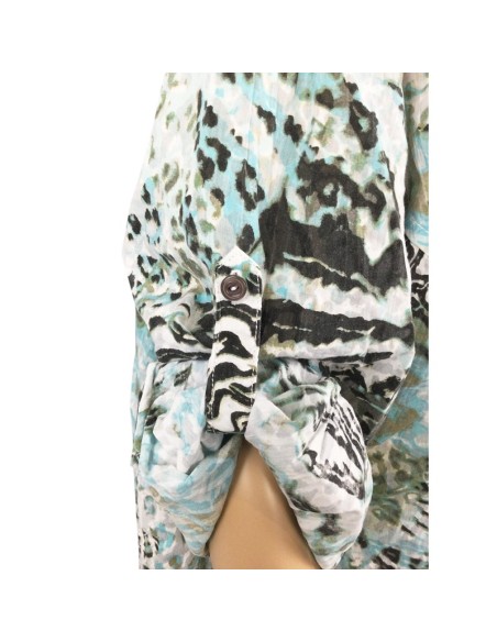 Chemisier noir turquoise femme T52 chic et léger
