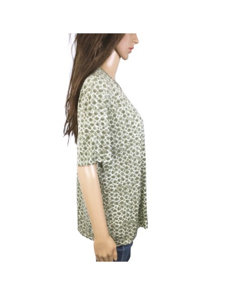 Tee-shirt kaki crème femme T46 manches courtes