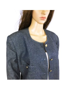 Veste en jean bleu foncé femme T46 chic à épaulettes 2