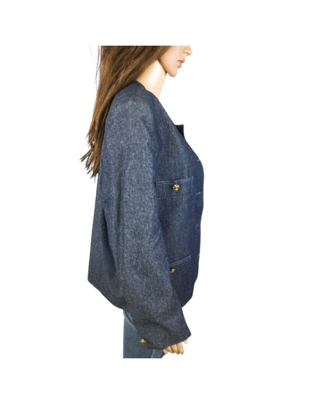 Veste en jean bleu foncé femme T46 chic à épaulettes
