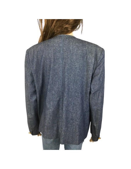 Veste en jean bleu foncé femme T46 chic à épaulettes
