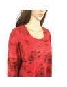 Tee-shirt rouge femme T50/52 à roses, manches longues