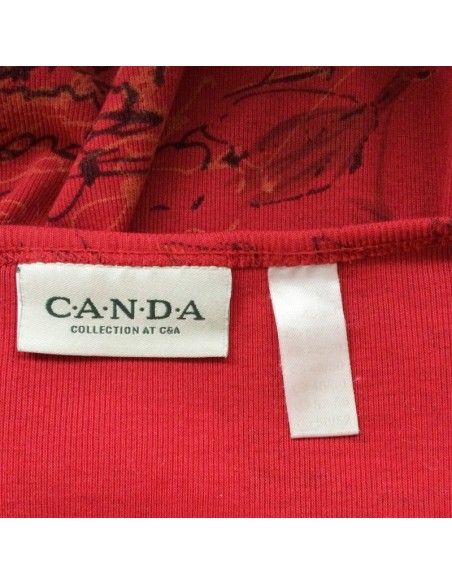 Tee-shirt rouge femme T50/52 à roses, manches longues