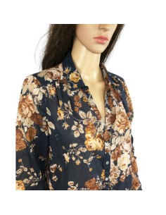 Chemisier bleu marine fleuri coton femme T42 2