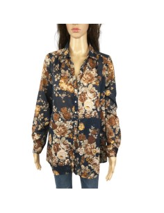 Chemisier bleu marine fleuri coton femme T42