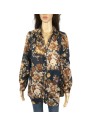 Chemisier bleu marine fleuri coton femme T42