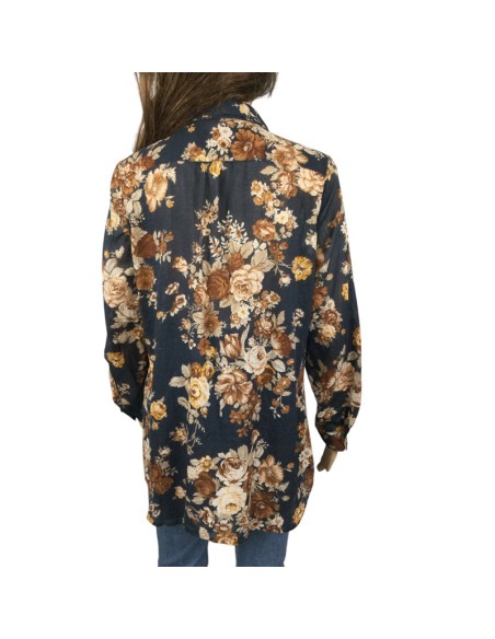 Chemisier bleu marine fleuri coton femme T42