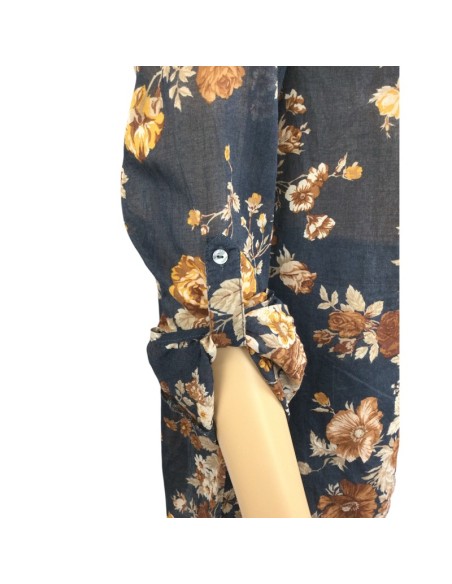 Chemisier bleu marine fleuri coton femme T42