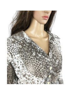 Chemisier marron blanc Modissimo T48 fluide chic 2
