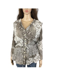 Chemisier marron blanc Modissimo T48 fluide chic