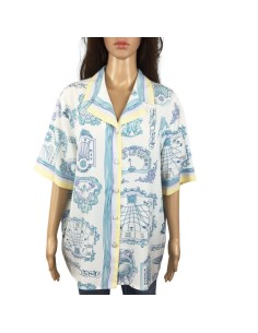 Chemisier blanc motifs bleus jaunes T48 chic été