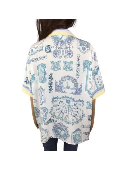 Chemisier blanc motifs bleus jaunes T48 chic été
