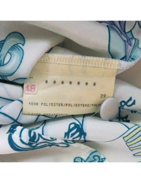 Chemisier blanc motifs bleus jaunes T48 chic été