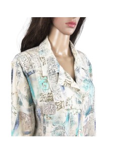 Chemisier blanc à motifs bleus T46 manches courtes 2