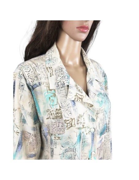 Chemisier blanc à motifs bleus T46 manches courtes