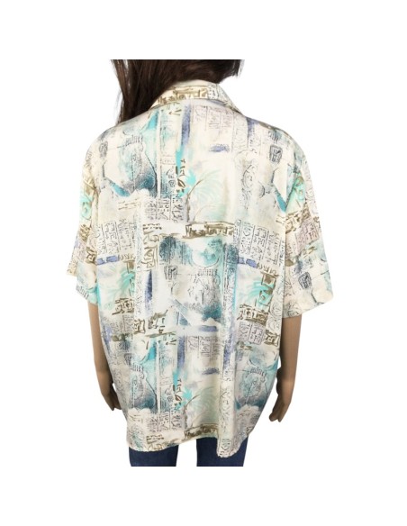 Chemisier blanc à motifs bleus T46 manches courtes