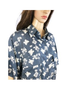 Chemisier bleu papillons T50 Soie été léger fluide 2