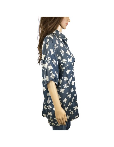 Chemisier bleu papillons T50 Soie été léger fluide