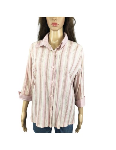 Chemise rayée rose blanche T48 Tandem été fluide légère Chemise rayée rose blanche T48 Tandem été fluide légère