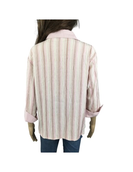 Chemise rayée rose blanche T48 Tandem été fluide légère