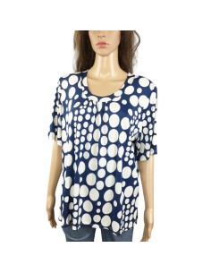 Blouse bleue pois blancs T40 Week End à Paris fluide été