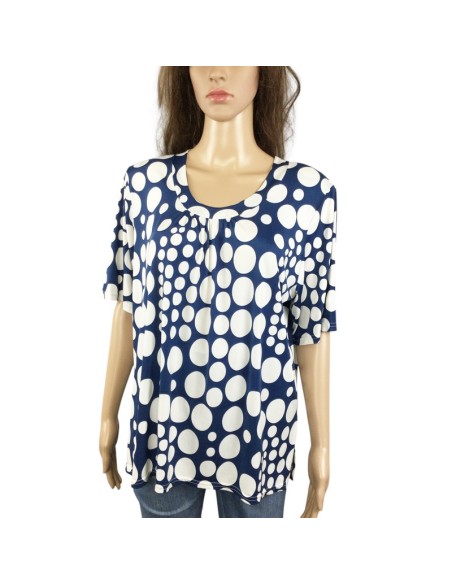 Blouse bleue pois blancs T40 Week End à Paris fluide été