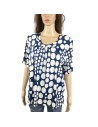 Blouse bleue pois blancs T40 Week End à Paris fluide été