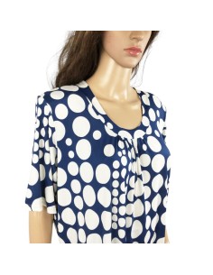 Blouse bleue pois blancs T40 Week End à Paris fluide été 2