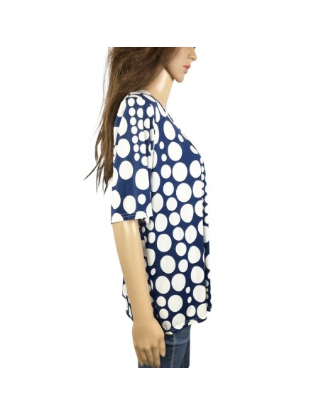 Blouse bleue pois blancs T40 Week End à Paris fluide été