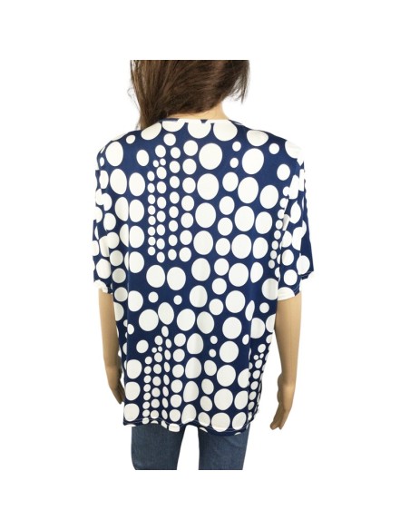 Blouse bleue pois blancs T40 Week End à Paris fluide été
