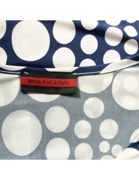 Blouse bleue pois blancs T40 Week End à Paris fluide été