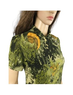 Tee-shirt vert kaki T38 motifs Asie manches courtes 2