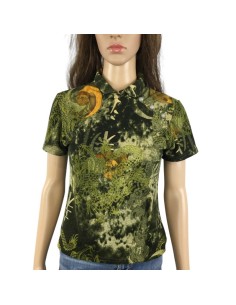 Tee-shirt vert kaki T38 motifs Asie manches courtes