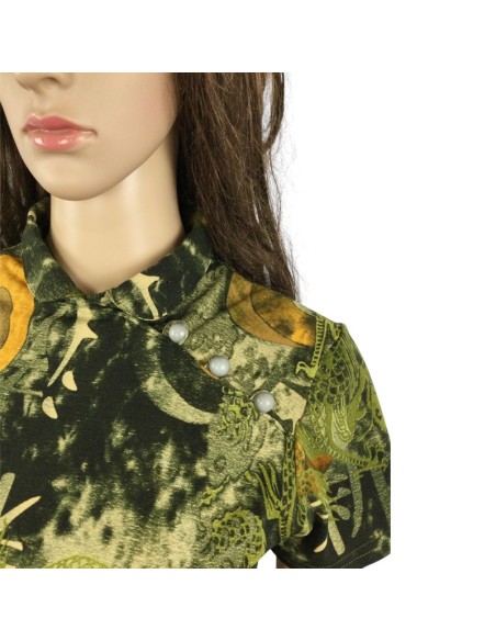 Tee-shirt vert kaki T38 motifs Asie manches courtes