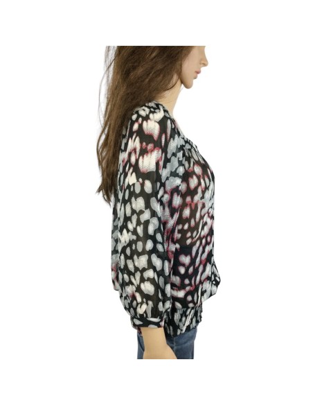 Blouse fluide grise noire rouge T40 Yessica
