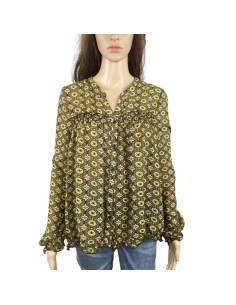 Chemise kaki à motifs jaunes voile T42/44 fluide