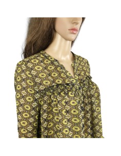 Chemise kaki à motifs jaunes voile T42/44 fluide 2