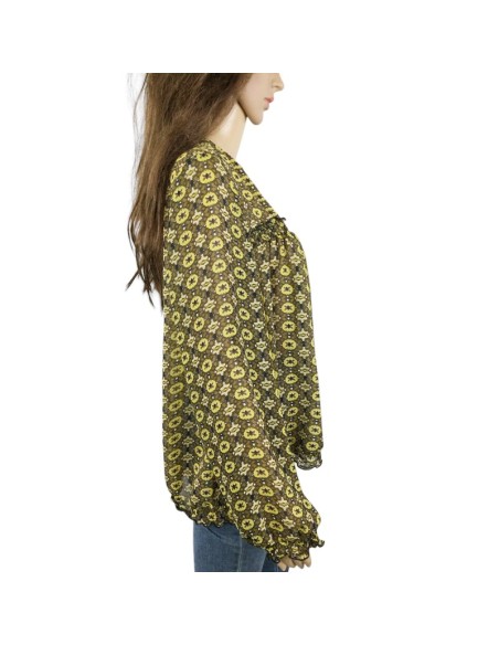 Chemise kaki à motifs jaunes voile T42/44 fluide