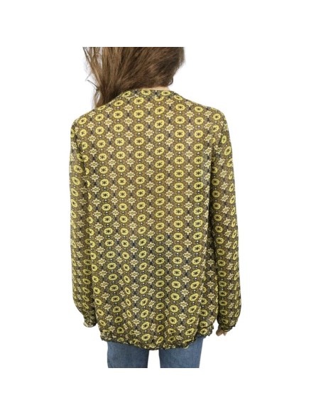 Chemise kaki à motifs jaunes voile T42/44 fluide