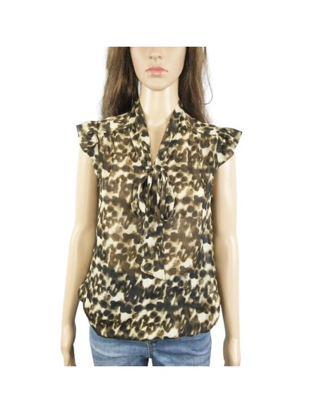 Blouse léopard lavallière effet bouffant T40 Yessica