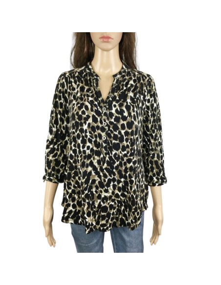 Blouse léopard kaki noire marron neuve T42 Canda