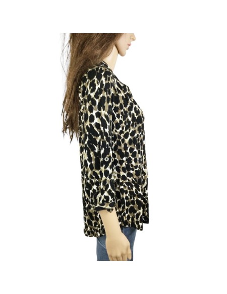 Blouse léopard kaki noire marron neuve T42 Canda