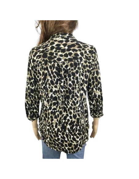 Blouse léopard kaki noire marron neuve T42 Canda