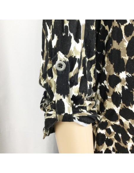 Blouse léopard kaki noire marron neuve T42 Canda