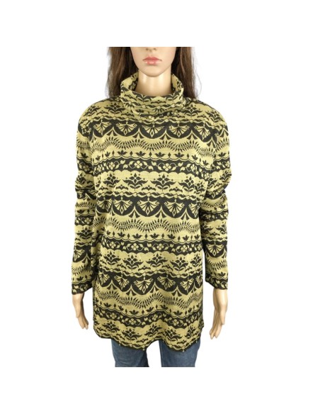 Pull col roulé noir moutarde T44 épaulé chic